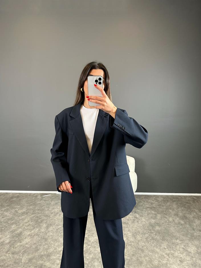 Pascal Lacivert Oversize Astarlı Blazer Ceket