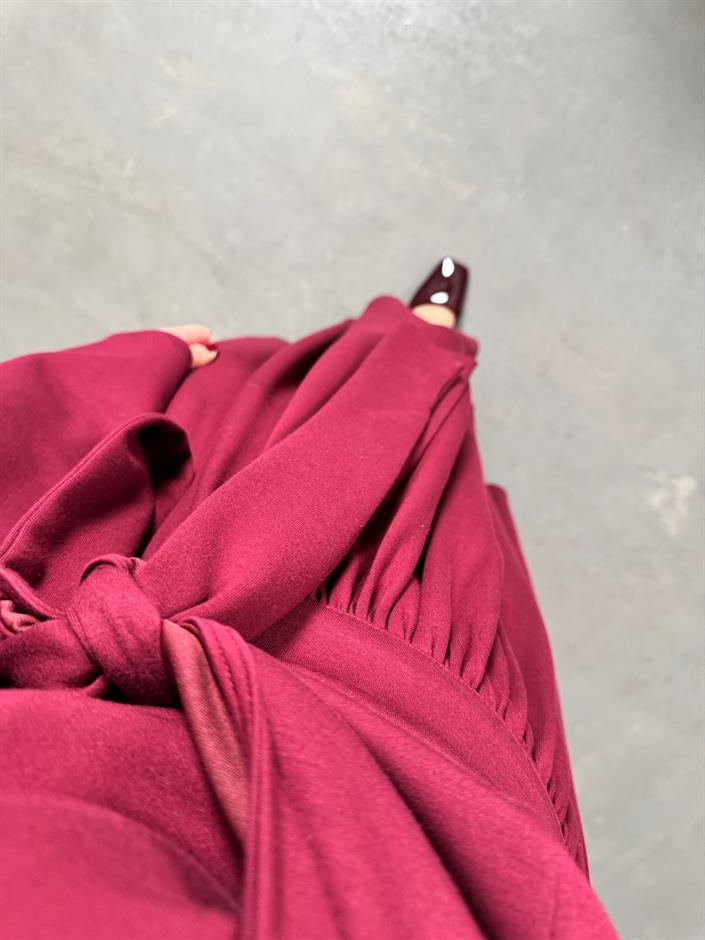 Vera Bordo Bağlamalı Bluz Etek Modal Takım