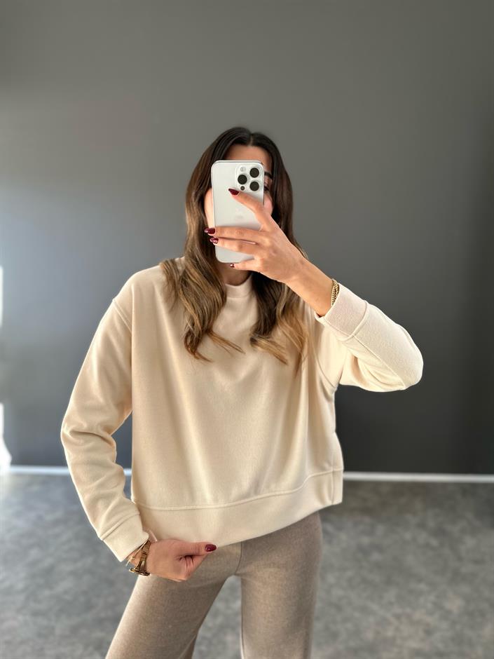 Bej Yumuşak Dokulu Sweat