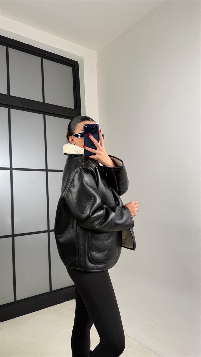 Siyah Çift Taraflı İçi Kürklü Mont GAUS-01008