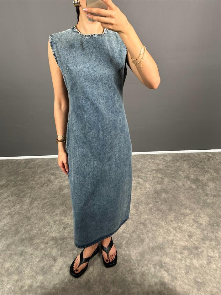 Lady Yırtmaçlı Uzun Kot Elbise 