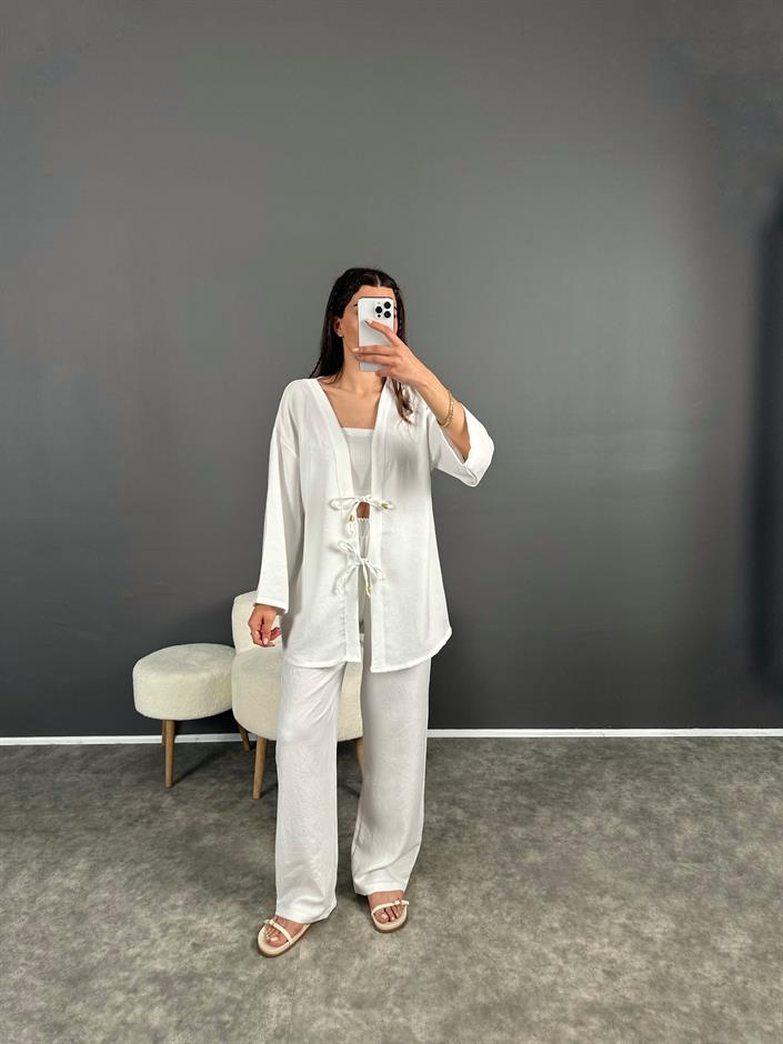 Gai Beyaz Kimono Keten Takım 