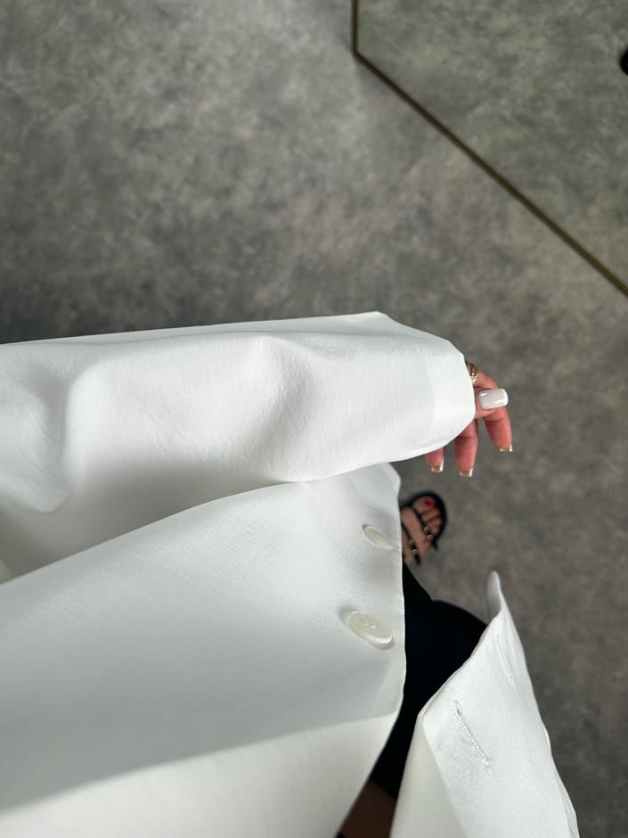 Muadil Beyaz Premium Keten Oversize Ceket