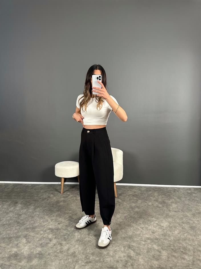 Julia Siyah Balon Şalvar Premium Pantolon 
