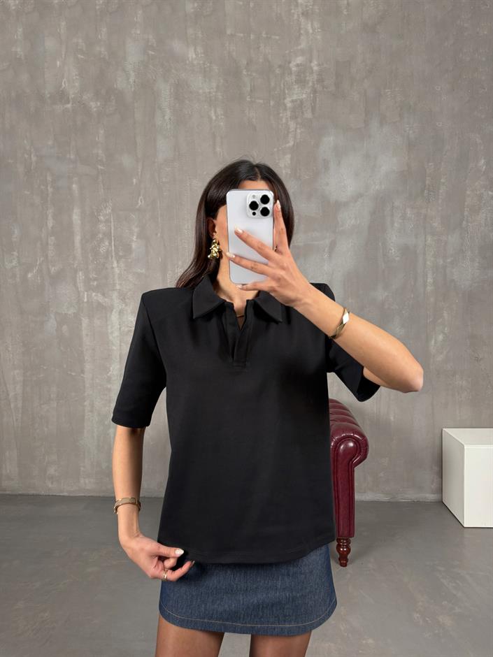 Pola Siyah Büyük Vatkalı Polo Yaka Tshirt