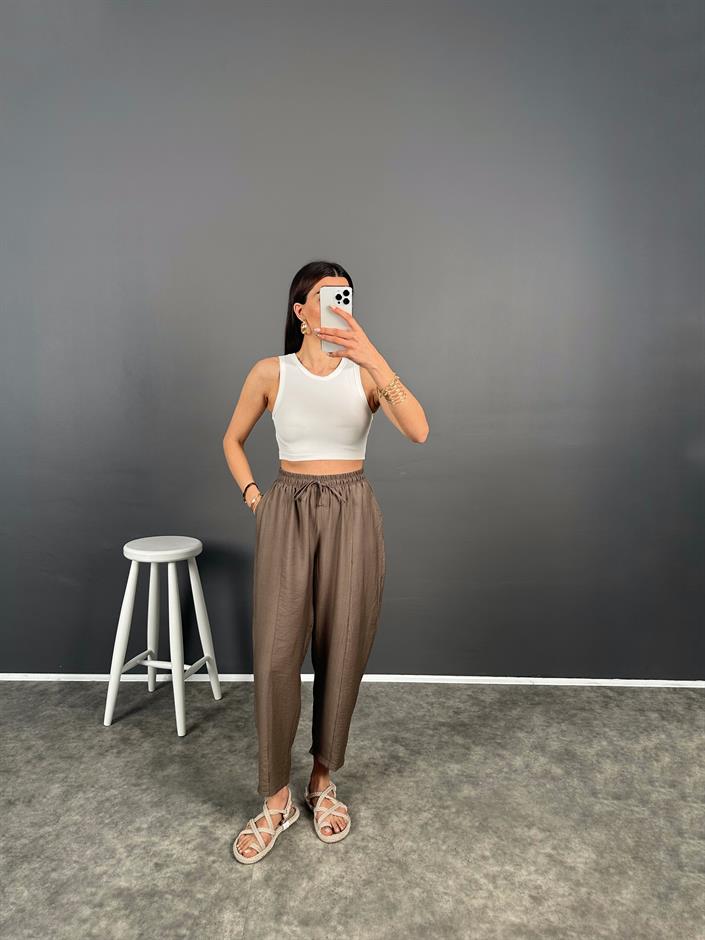 Dux Kahve Beli Lastikli Şalvar Pantolon 