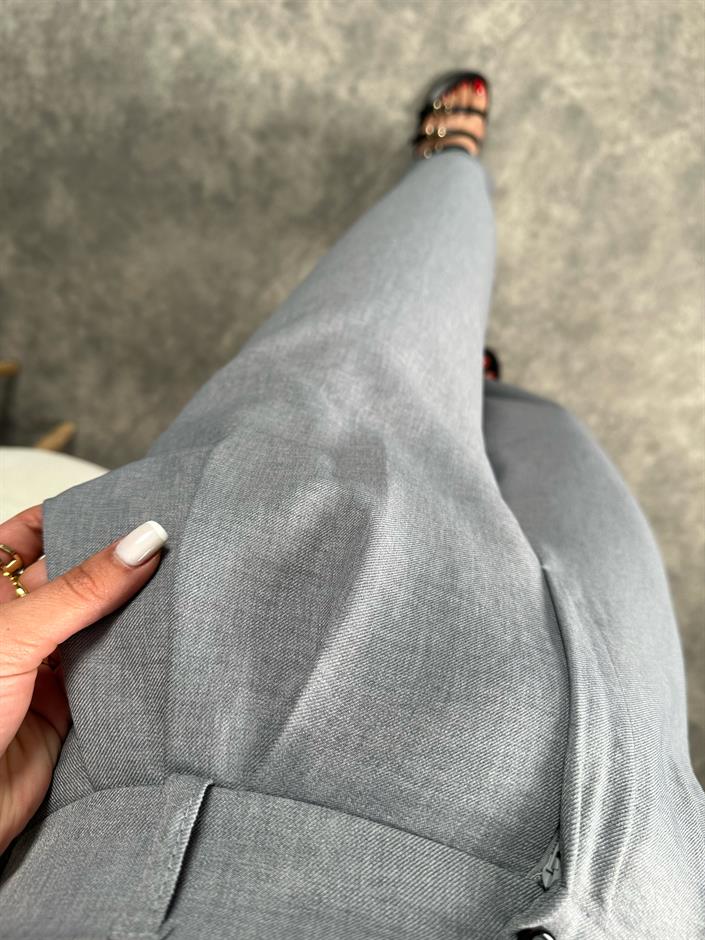 Vive Gri Keten Arkası Lastikli Pantolon