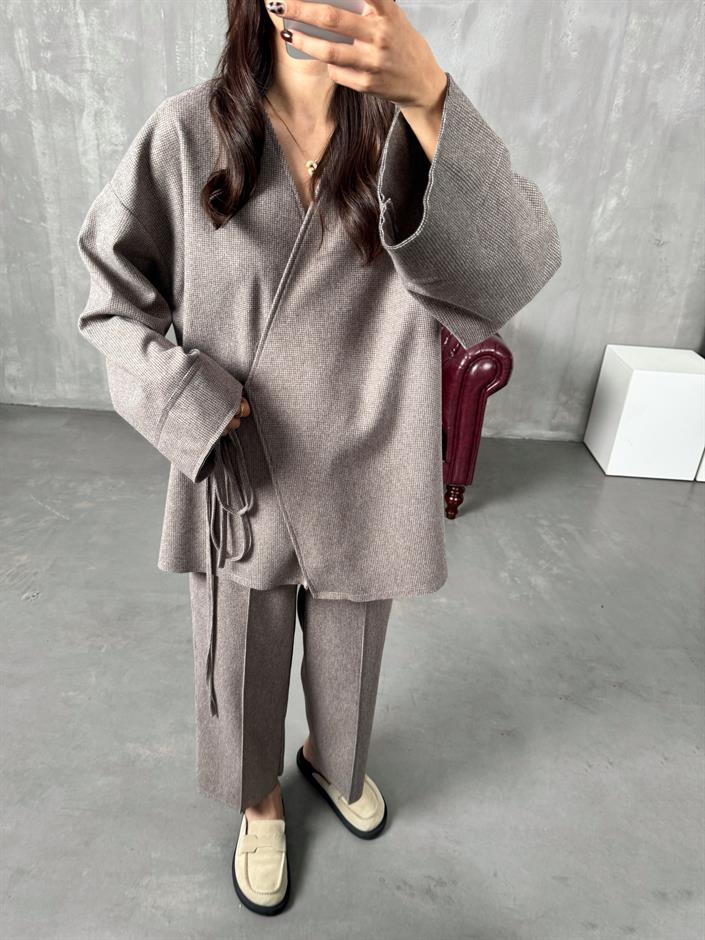 Drex Kahve Yumuşak Kaşe Kimono Takım