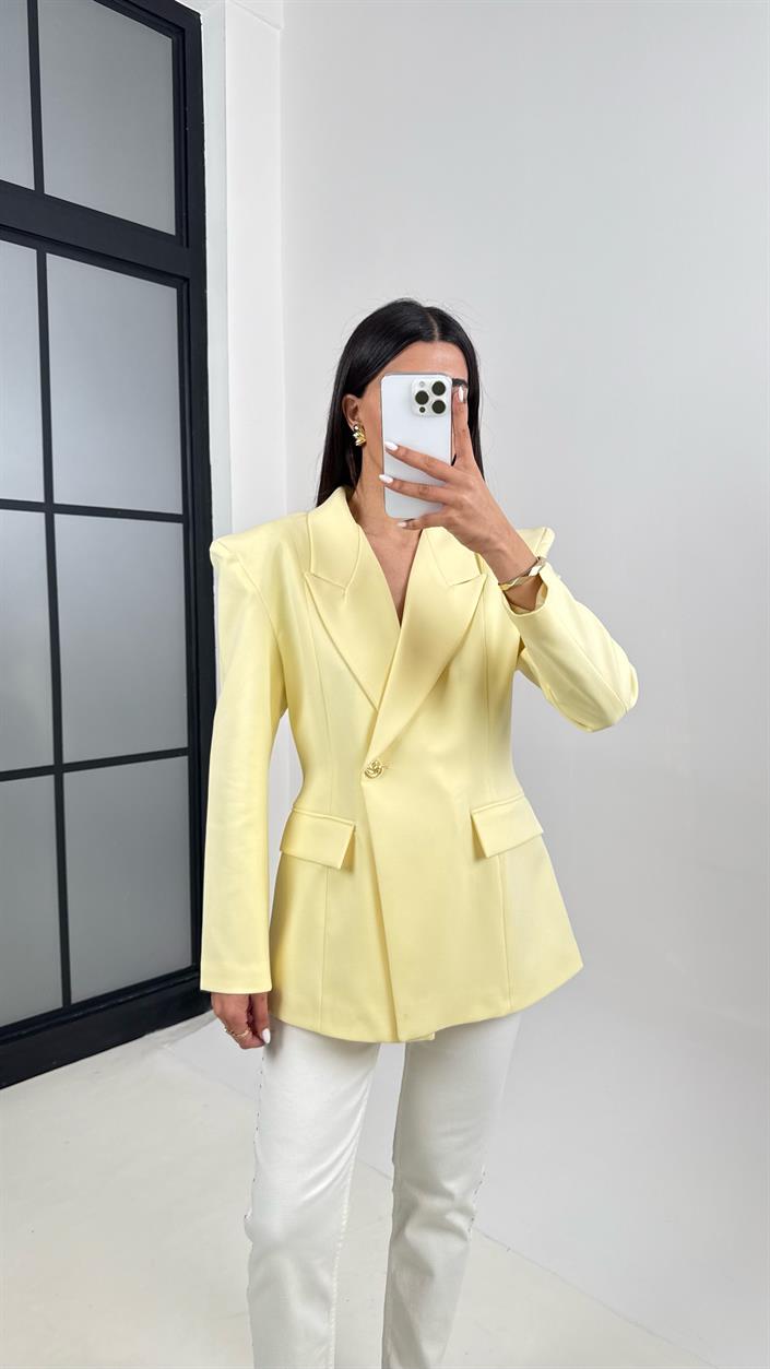 Sarı Astarlı Vatkalı Cep Detaylı Blazer Ceket Gaus00378