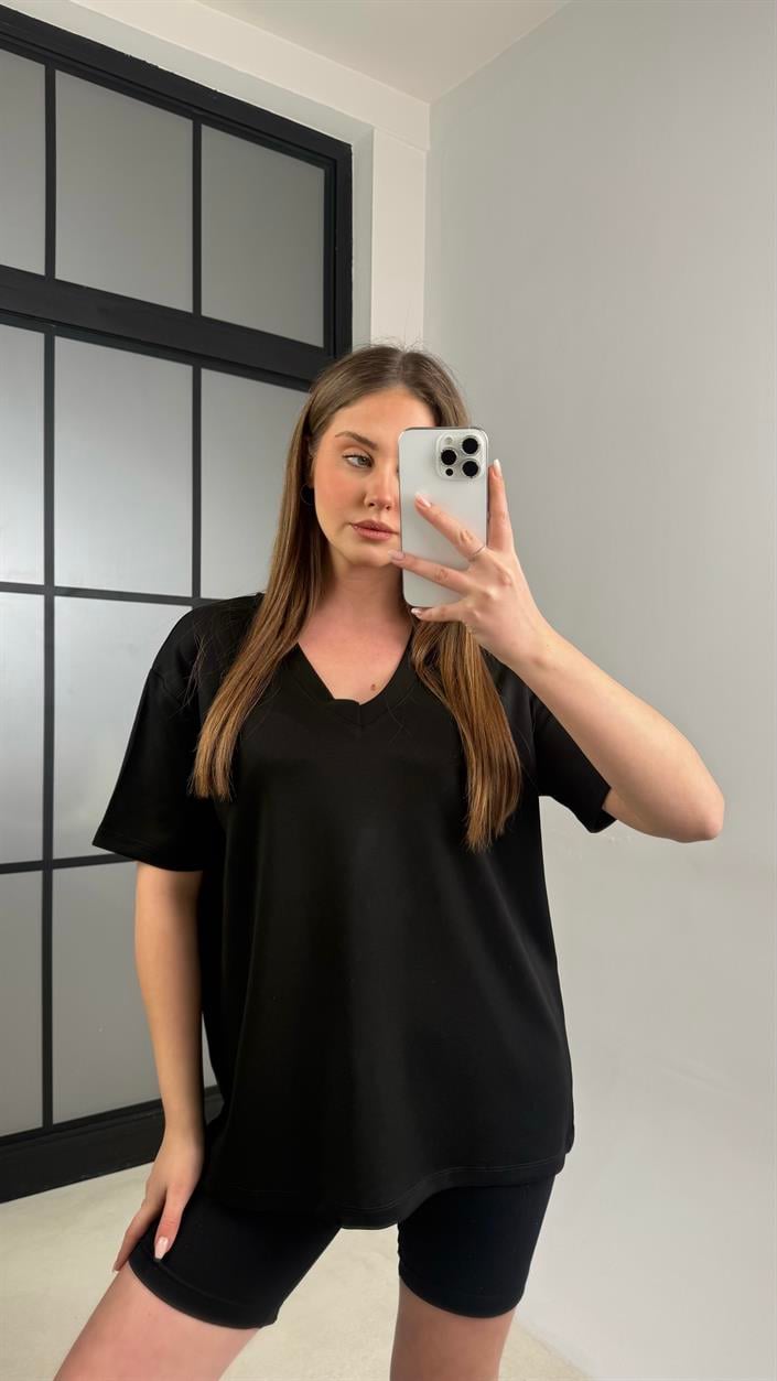 Siyah V Yaka Basic Tshirt GAUS-01131