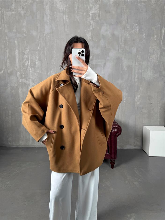 Cowe Camel Yarasa Model Astarlı Kaşe Kaban