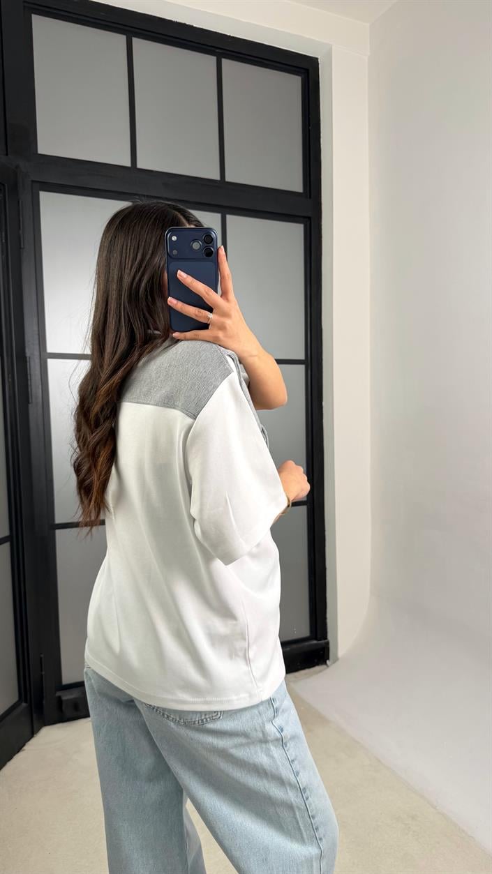 Gri Şal Detaylı Basic Tshirt GAUS-01192