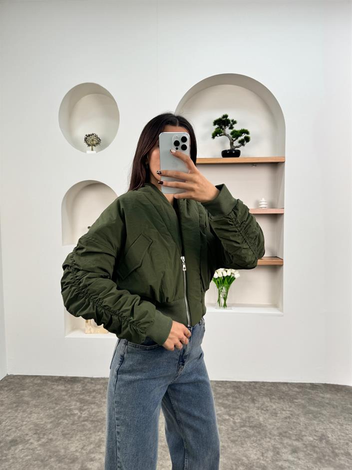 Eros Haki Kol Büzgülü Bomber Mont