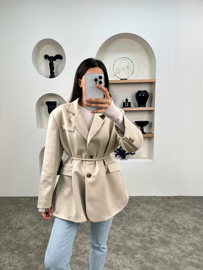 Taila Taş Astarlı Kemerli Süet Blazer Ceket