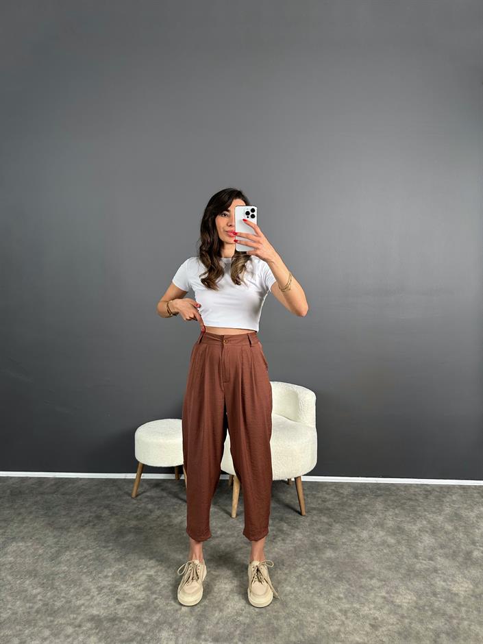 Wuud Kahverengi İthal Kumaş Şalvar Pantolon