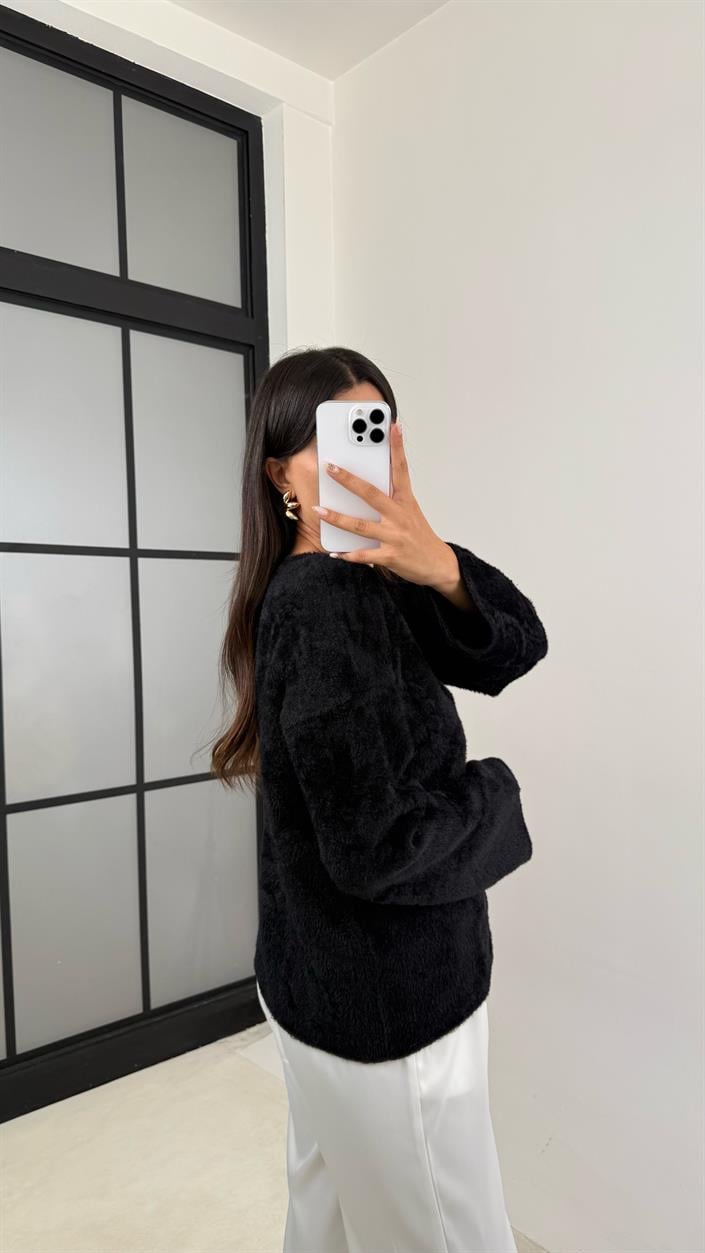 Siyah Önü Bağlamalı Premium Sakallı Hırka GAUS-0092