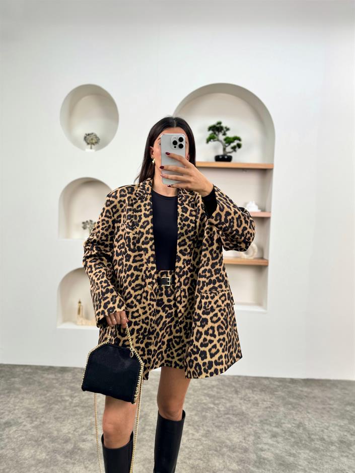 PRY Leopar Desenli Blazer Astarlı Ceket