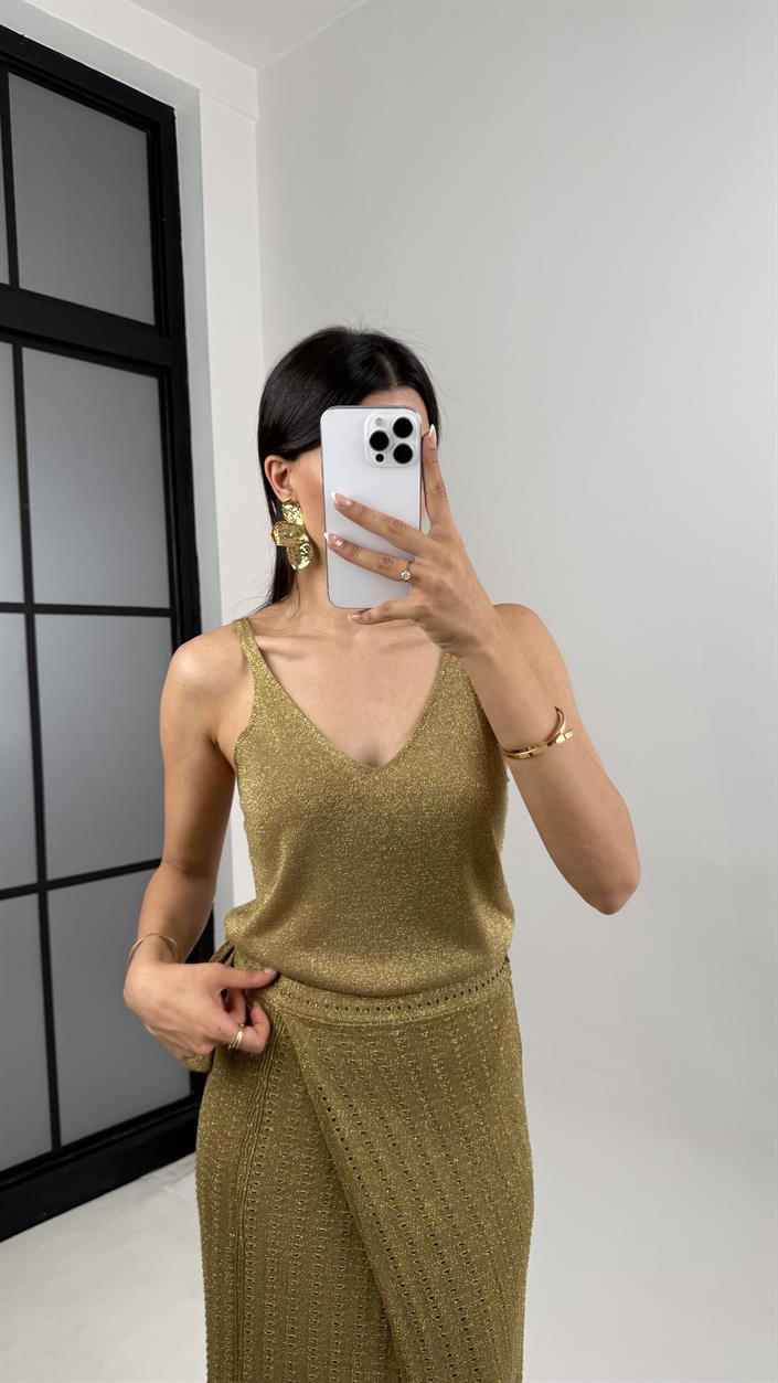Gold Simli Askılı Triko Atlet Gaus00565