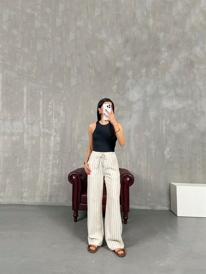 Taş Çizgili Keten Pantolon Gaus00161