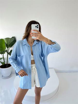Caliope Bebek Mavisi Keten Oversize Gömlek