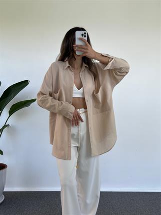 Caliope Bej Keten Oversize Gömlek