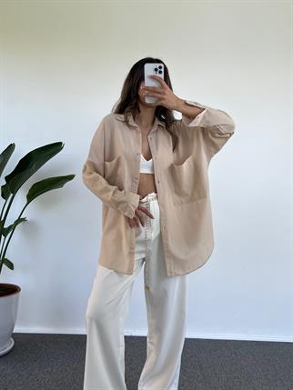 Caliope Bej Keten Oversize Gömlek