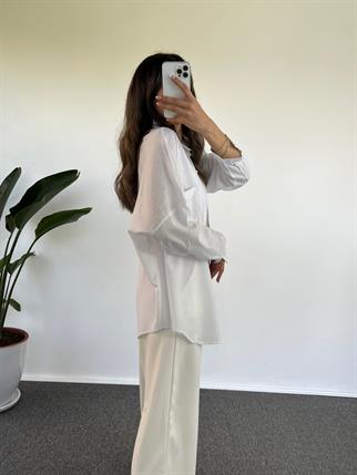 Caliope Beyaz Keten Oversize Gömlek