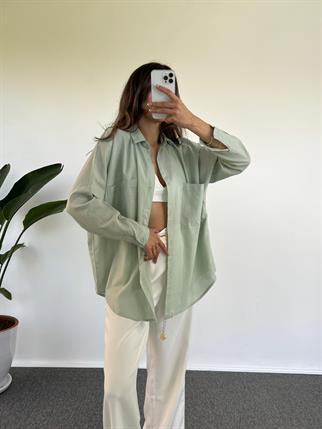 Caliope Mint Yeşili Keten Oversize Gömlek