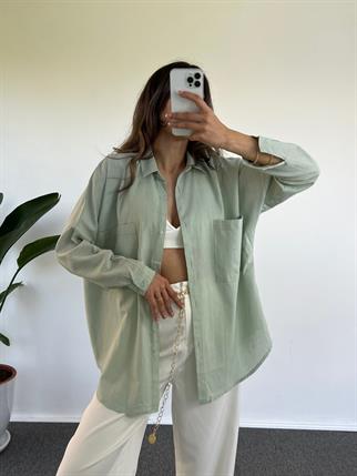 Caliope Mint Yeşili Keten Oversize Gömlek