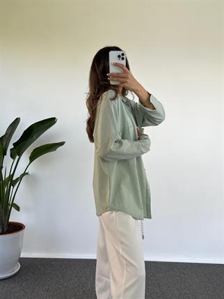 Caliope Mint Yeşili Keten Oversize Gömlek