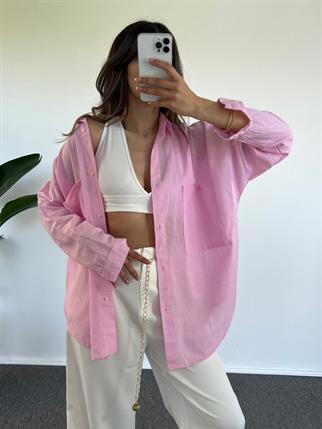 Caliope Pembe Keten Oversize Gömlek