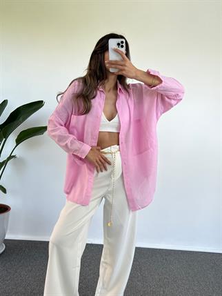 Caliope Pembe Keten Oversize Gömlek
