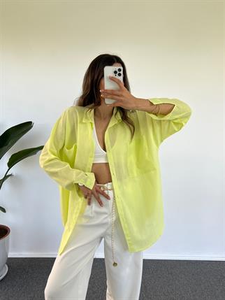 Caliope Sarı Keten Oversize Gömlek