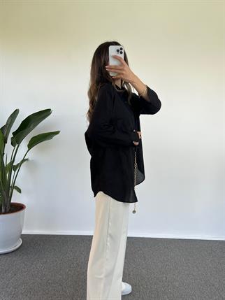 Caliope Siyah Keten Oversize Gömlek