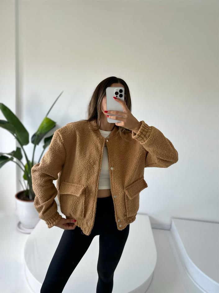 Camel Buklet Teddy Bomber Ceket