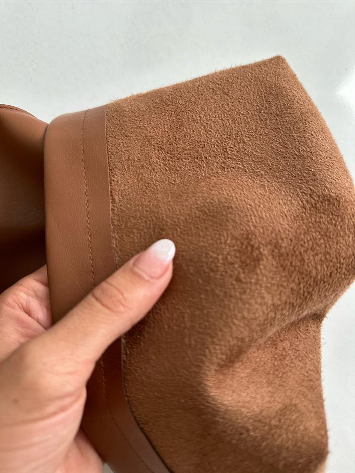 Carlie Kahverengi Çımalı Deri Beli Lastikli Pantolon