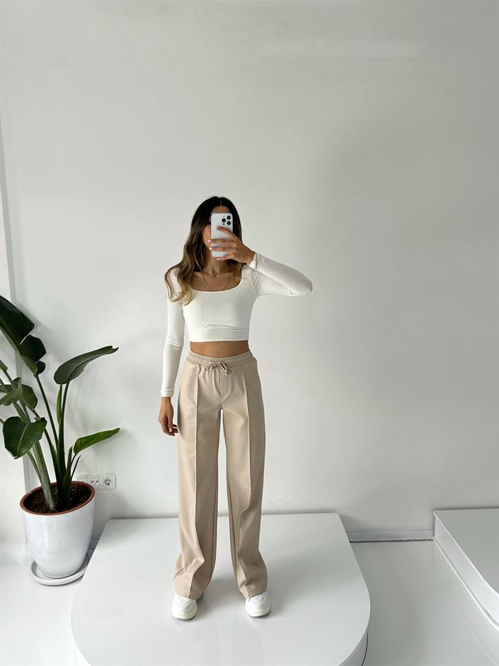 Carlie Taş Çımalı Deri Beli Lastikli Pantolon