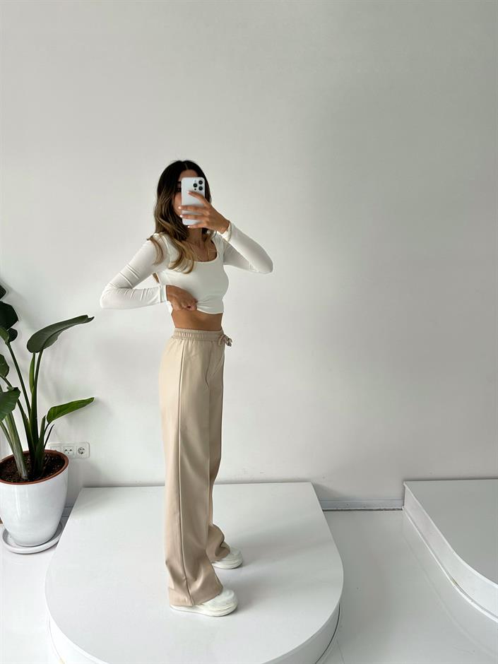 Carlie Taş Çımalı Deri Beli Lastikli Pantolon