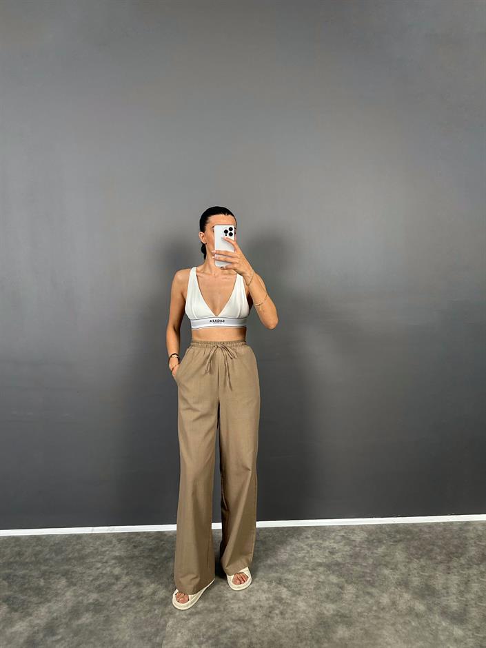 DK Kahverengi Astarlı Keten Pantolon 