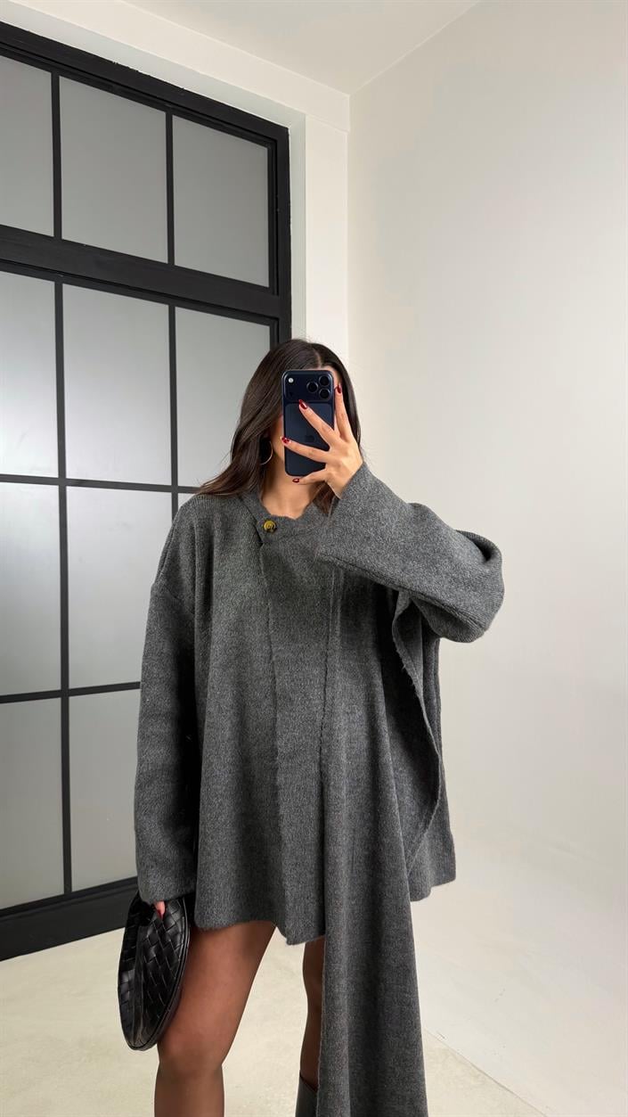 Gri Şal Detaylı Triko Kazak GAUS-00774