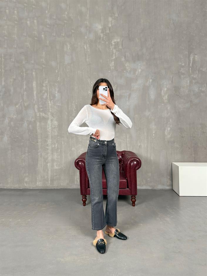 Loka Füme Gold Detaylı Flare Jean