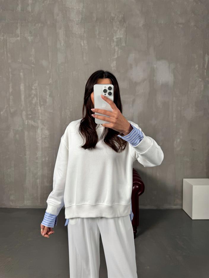 Jona Beyaz Gömlek Detaylı Sweat