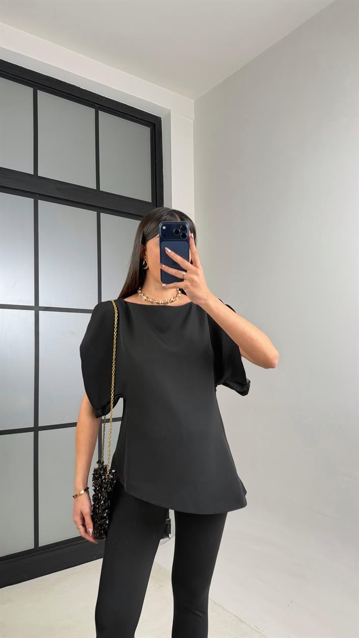 Siyah Balon Kol Bluz GAUS-01126