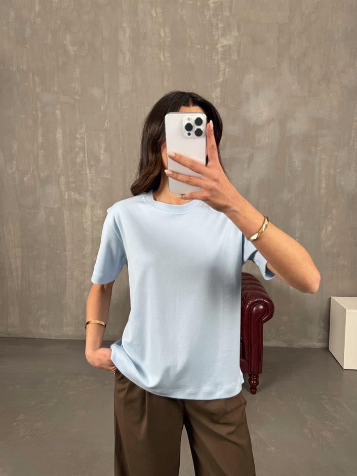 Nivon Mavi Pamuklu Bisiklet Yaka Basic Tshirt