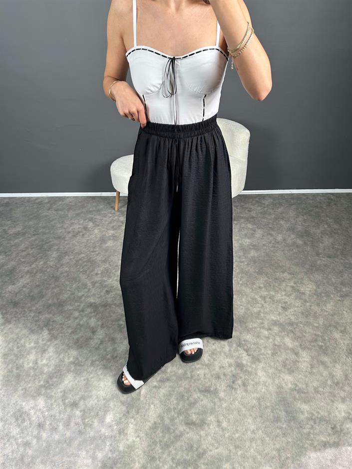 Eliow Siyah Bol Paça Beli Lastikli Pantolon