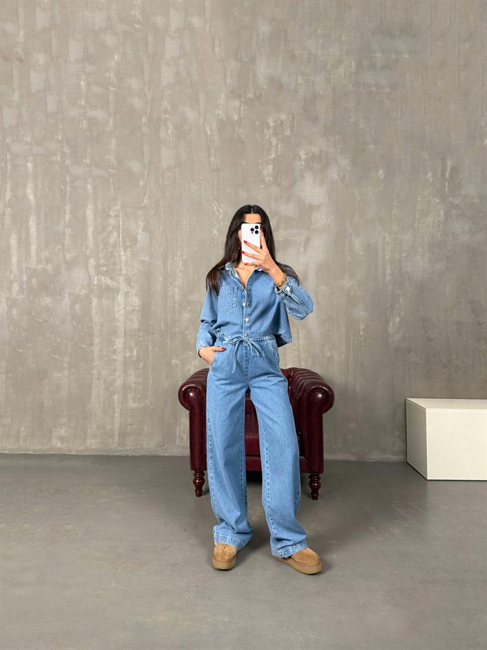 Ravita Açık Mavi Düğmeli Tasarım Premium Denim Takım