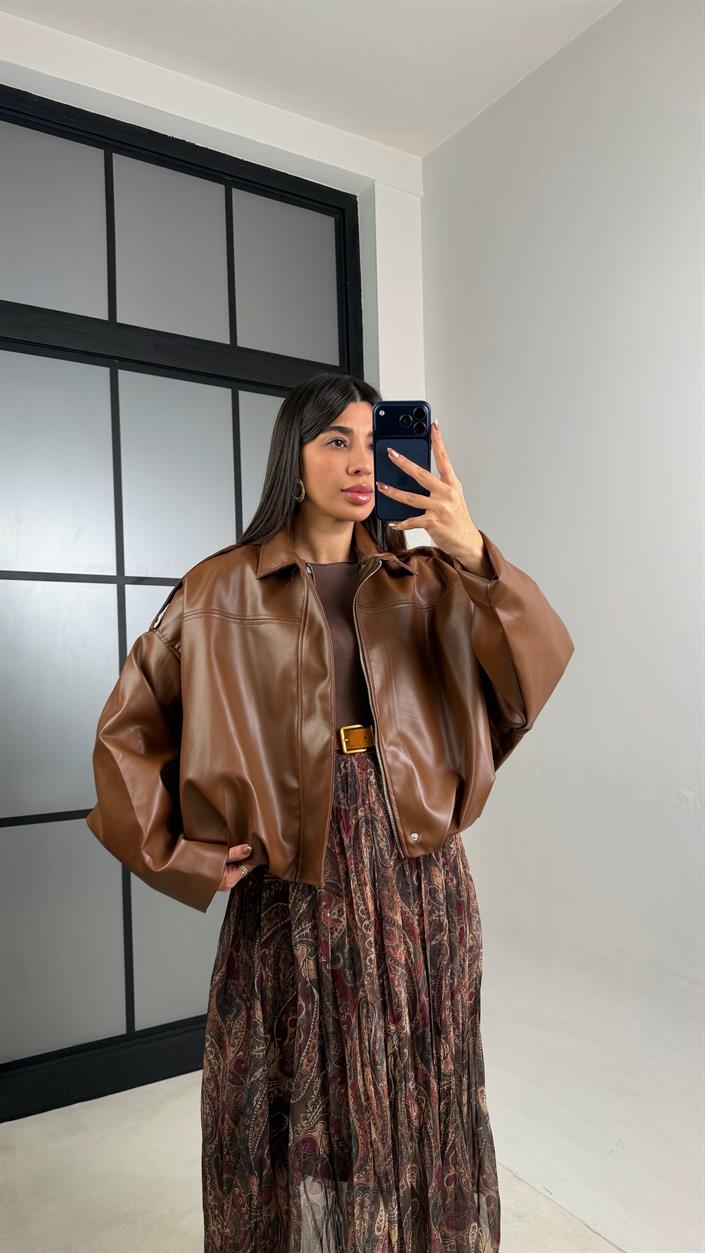 Taba Astarlı Deri Bomber Ceket GAUS-01082