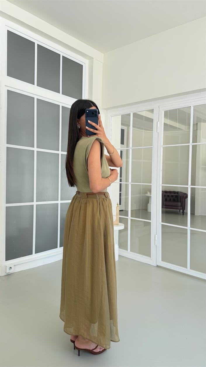 Yeşil TWST Model Kemerli Elbise GAUS-01697