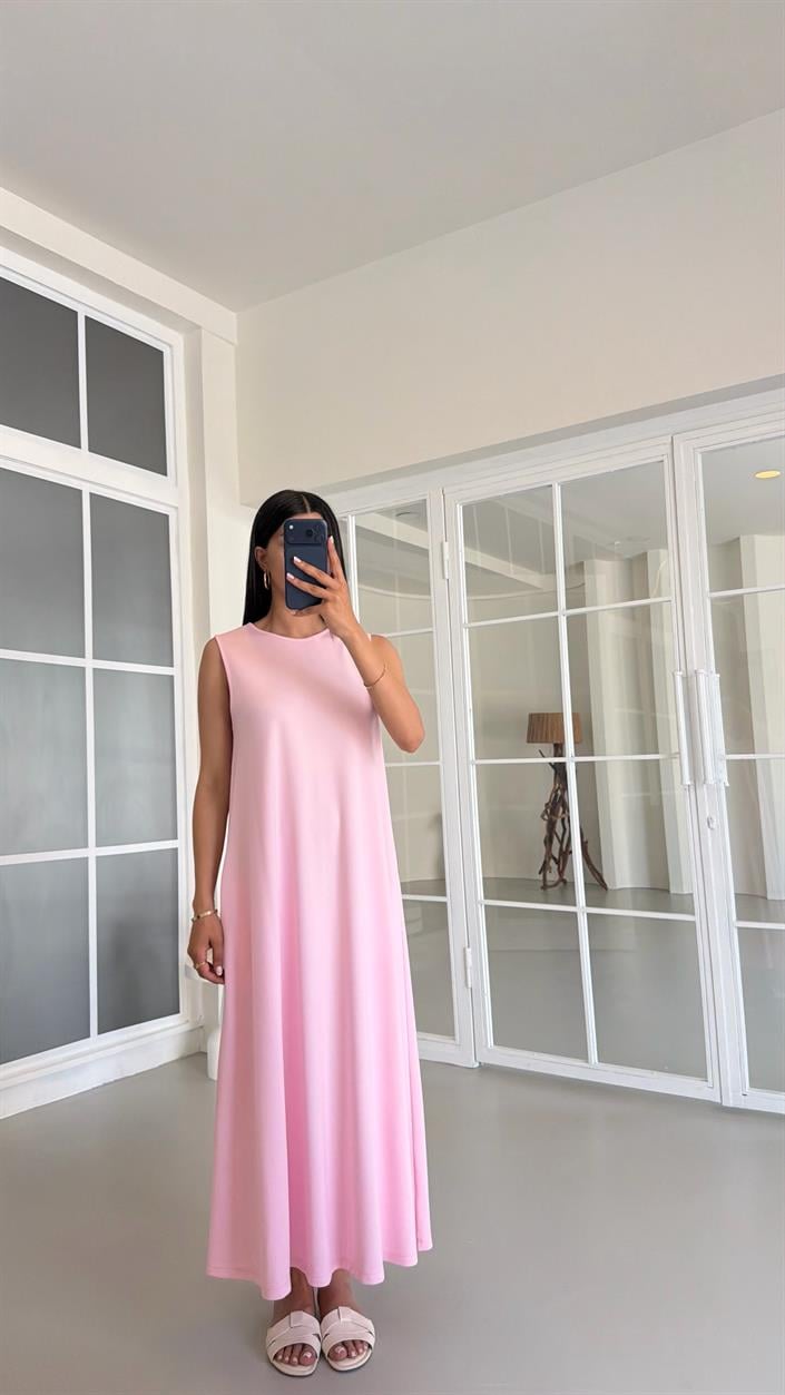 Pembe Sıfır Kol Basic Modal Elbise GAUS-01522