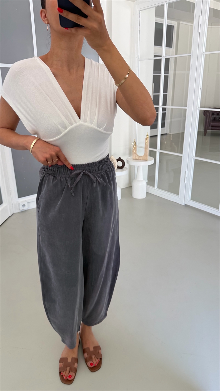 Gri MD Muadil Beli Lastikli Tencel Pantolon GAUS-01848